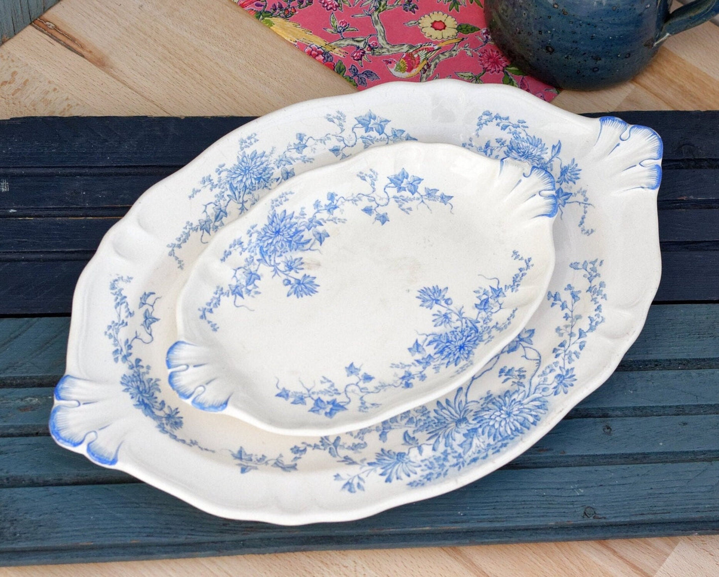 French Ironstone Blue Transferware Plate Longchamp MAKHAROV CR FRANCE Terre de Fer